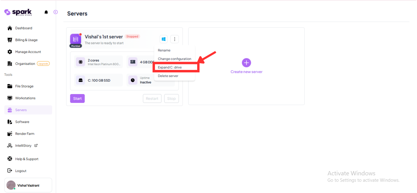 Expand C: Drive Menu Option